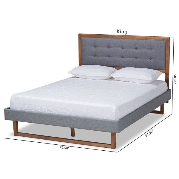 Emele Grey Upholstered And Ash Walnut Wood Full Size Platform Bed